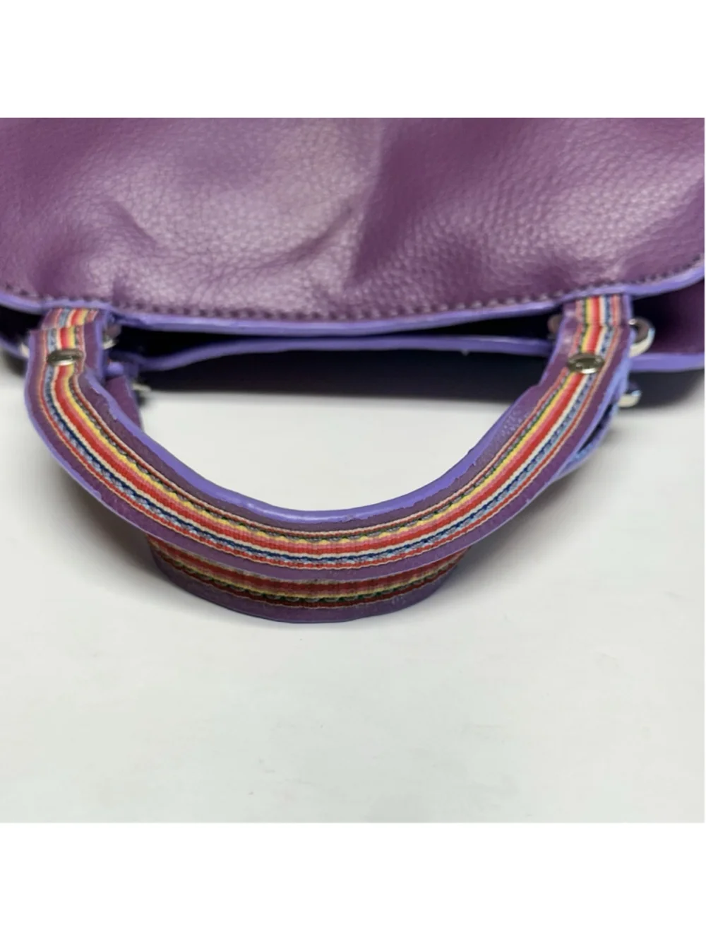 Vintage Y2K Tommy Hilfiger Purple Small Handbag Satchel Rainbow Stripe